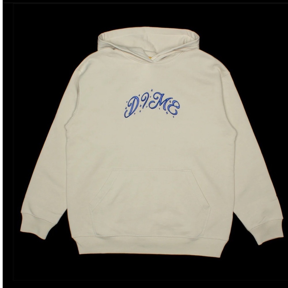 Dime‎ MTL Sparkle Hoodie Fog script Logo Embroidered Beige Cream Mens Large